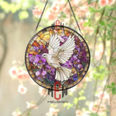 Red Dragon Stained Glass Suncatcher Fantasy Window Hanging Floral Dragon Glass Panel Daffodil Field Decor Mythical